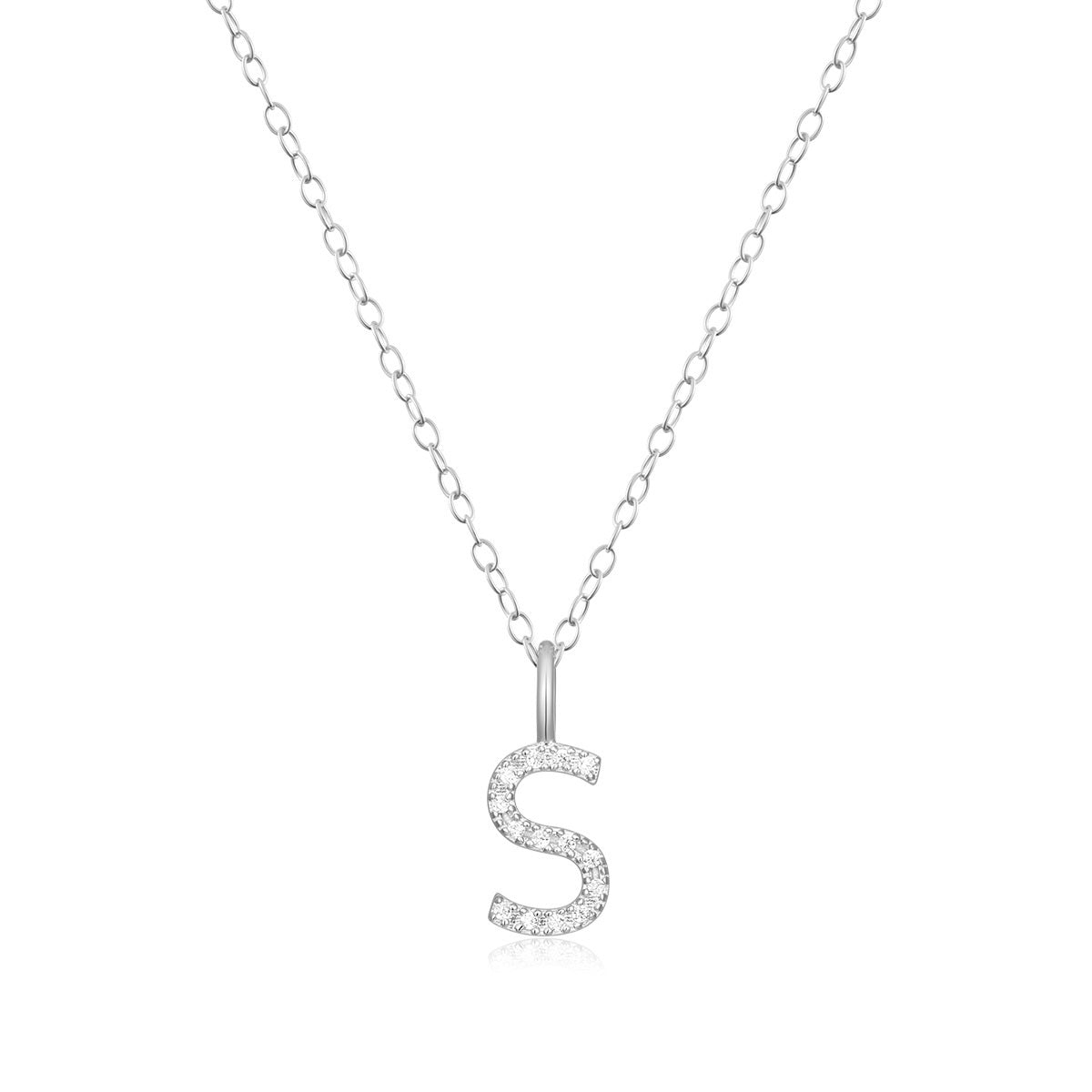 M by Monte Luna Lab-Grown Diamond Accent Initial S Pendant in Rhodium Plated Sterling Silver