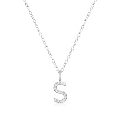 M by Monte Luna Lab-Grown Diamond Accent Initial S Pendant in Rhodium Plated Sterling Silver