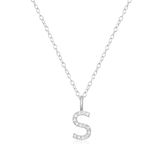 M by Monte Luna Lab-Grown Diamond Accent Initial S Pendant in Rhodium Plated Sterling Silver