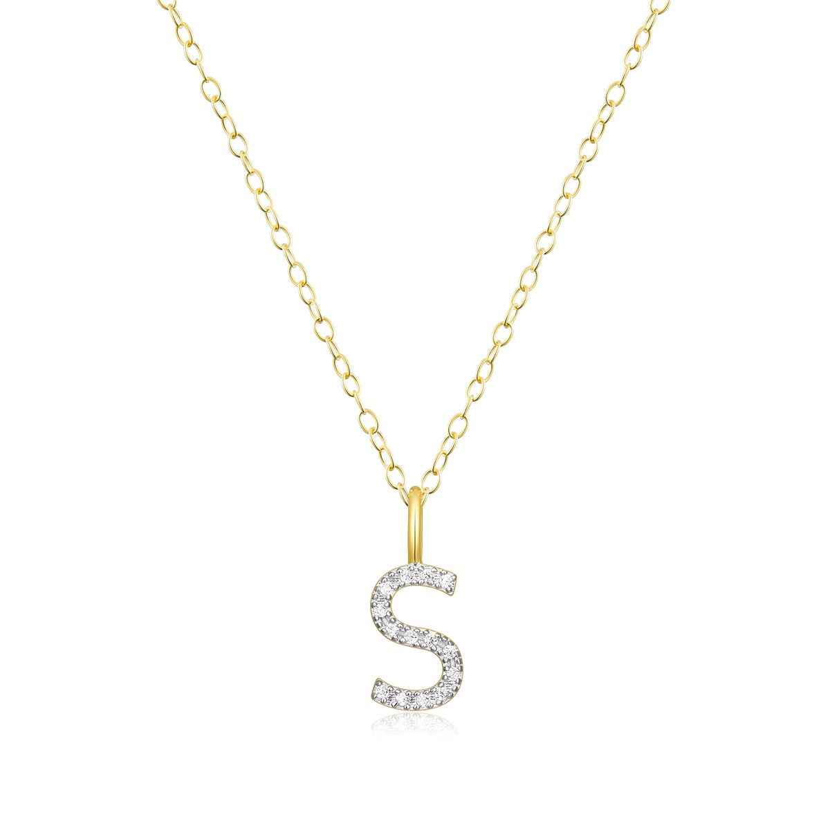 M by Monte Luna Lab-Grown Diamond Accent Initial S Pendant in 14K Yellow Gold Plated Sterling Silver
