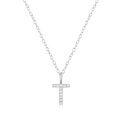 M by Monte Luna Lab-Grown Diamond Accent Initial T Pendant in Rhodium Plated Sterling Silver