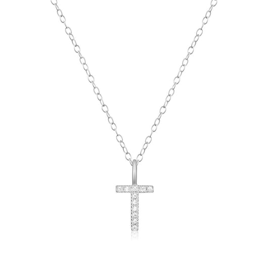M by Monte Luna Lab-Grown Diamond Accent Initial T Pendant in Rhodium Plated Sterling Silver