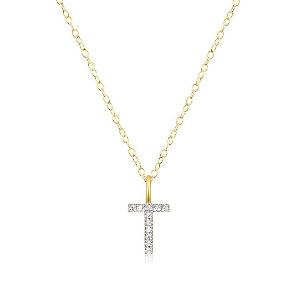 M by Monte Luna Lab-Grown Diamond Accent Initial T Pendant in 14K Yellow Gold Plated Sterling Silver