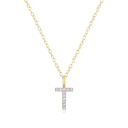 M by Monte Luna Lab-Grown Diamond Accent Initial T Pendant in 14K Yellow Gold Plated Sterling Silver
