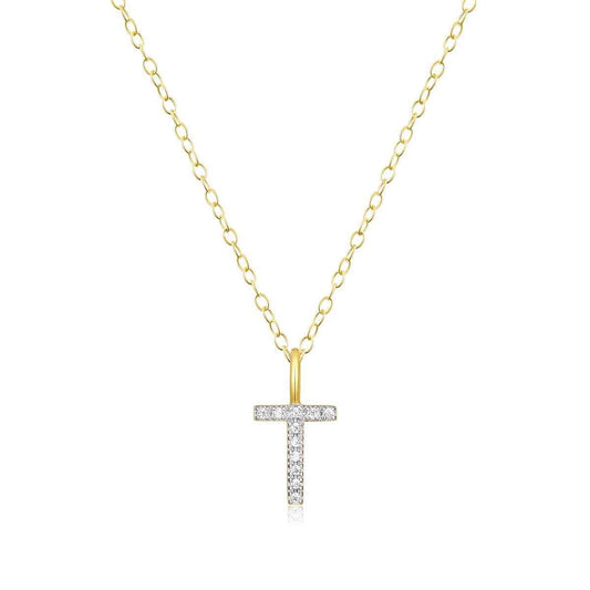M by Monte Luna Lab-Grown Diamond Accent Initial T Pendant in 14K Yellow Gold Plated Sterling Silver
