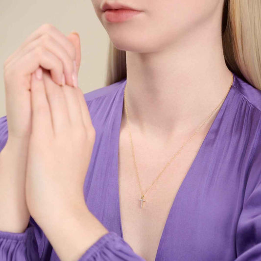 M by Monte Luna Lab-Grown Diamond Accent Initial T Pendant in 14K Yellow Gold Plated Sterling Silver front view