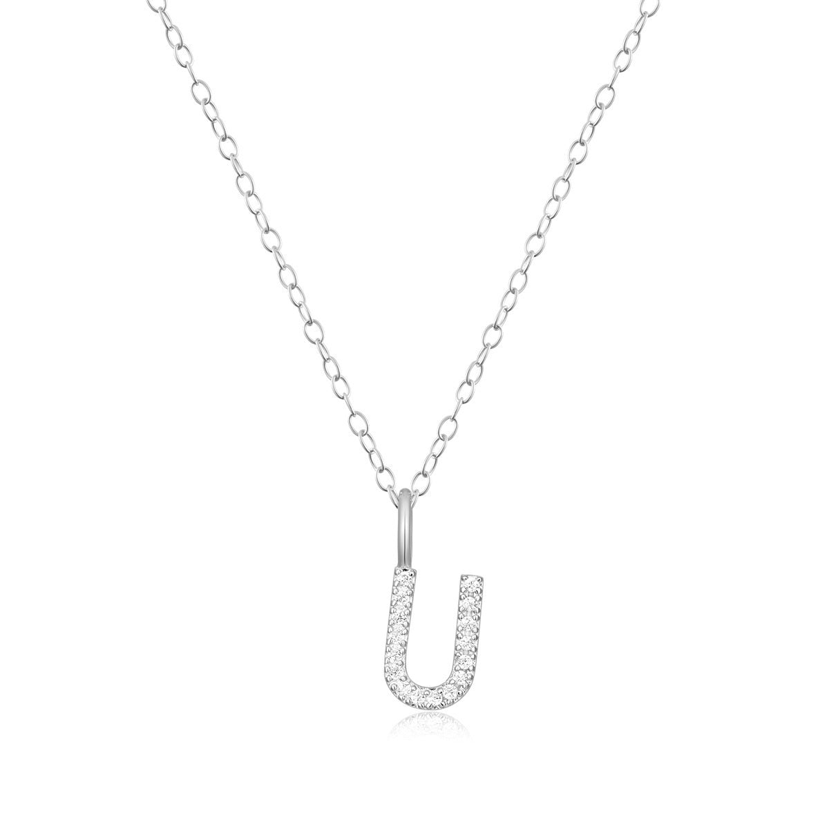 M by Monte Luna Lab-Grown Diamond Accent Initial U Pendant in Rhodium Plated Sterling Silver