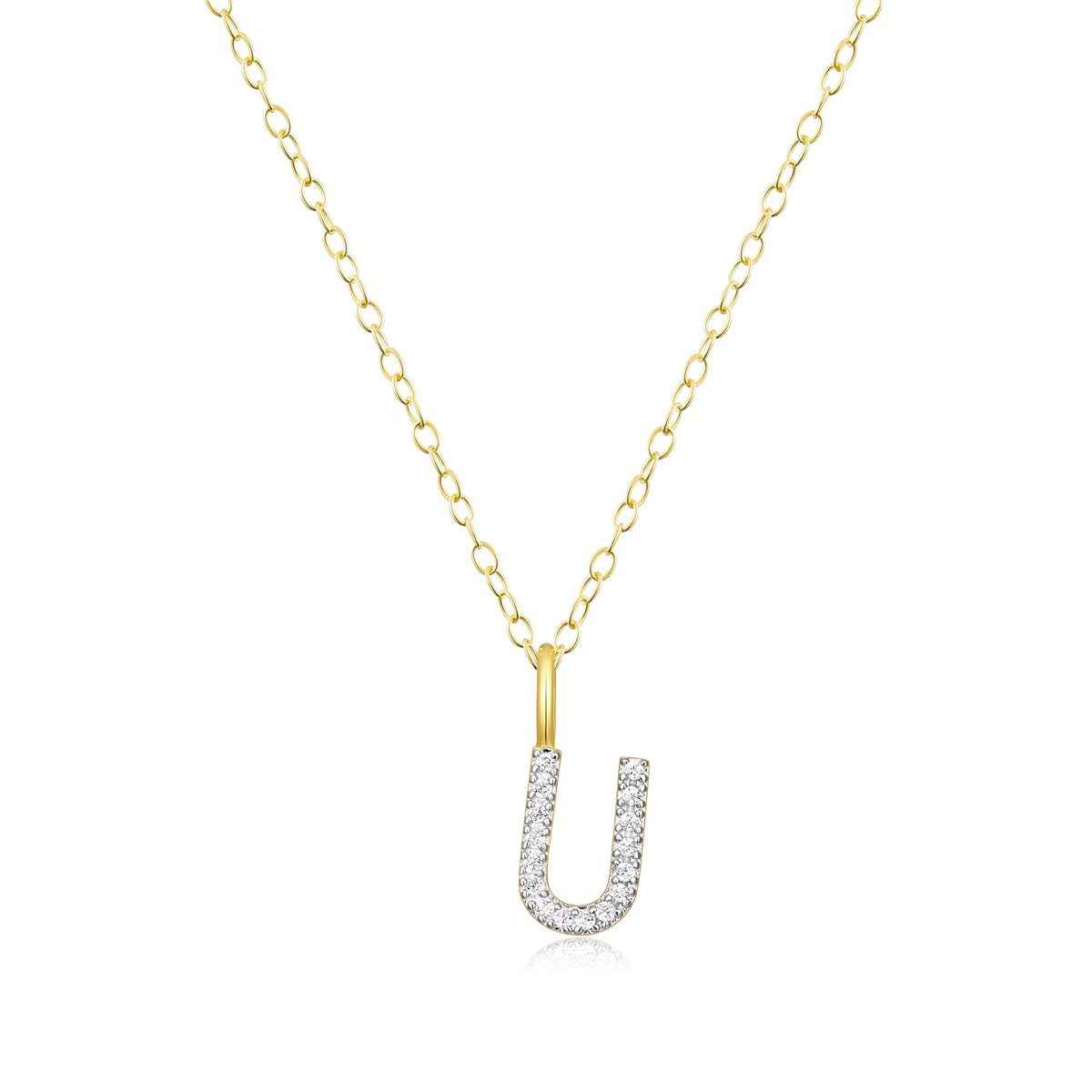 M by Monte Luna Lab-Grown Diamond Accent Initial U Pendant in 14K Yellow Gold Plated Sterling Silver