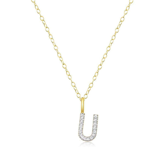 M by Monte Luna Lab-Grown Diamond Accent Initial U Pendant in 14K Yellow Gold Plated Sterling Silver
