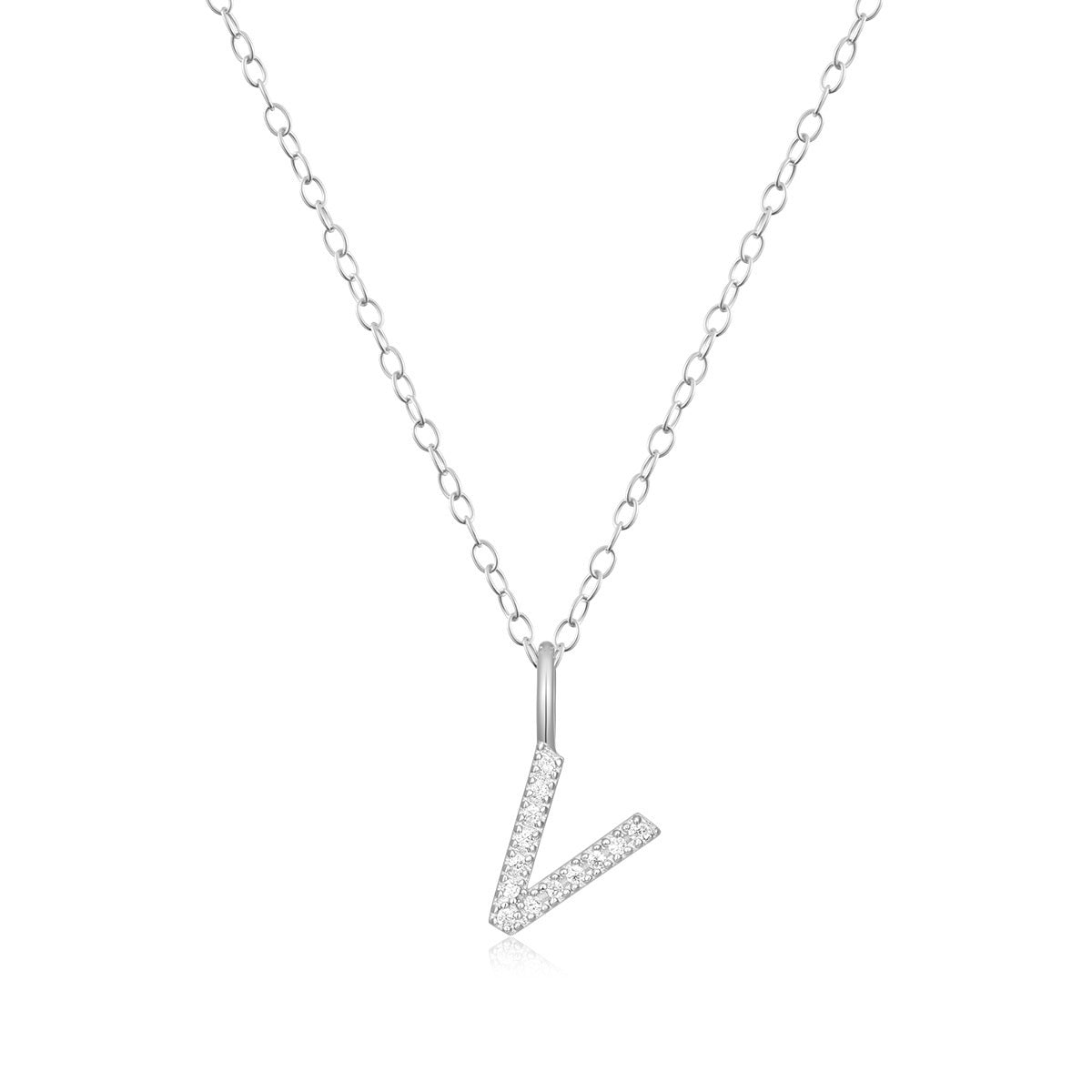 M by Monte Luna Lab-Grown Diamond Accent Initial V Pendant in Rhodium Plated Sterling Silver