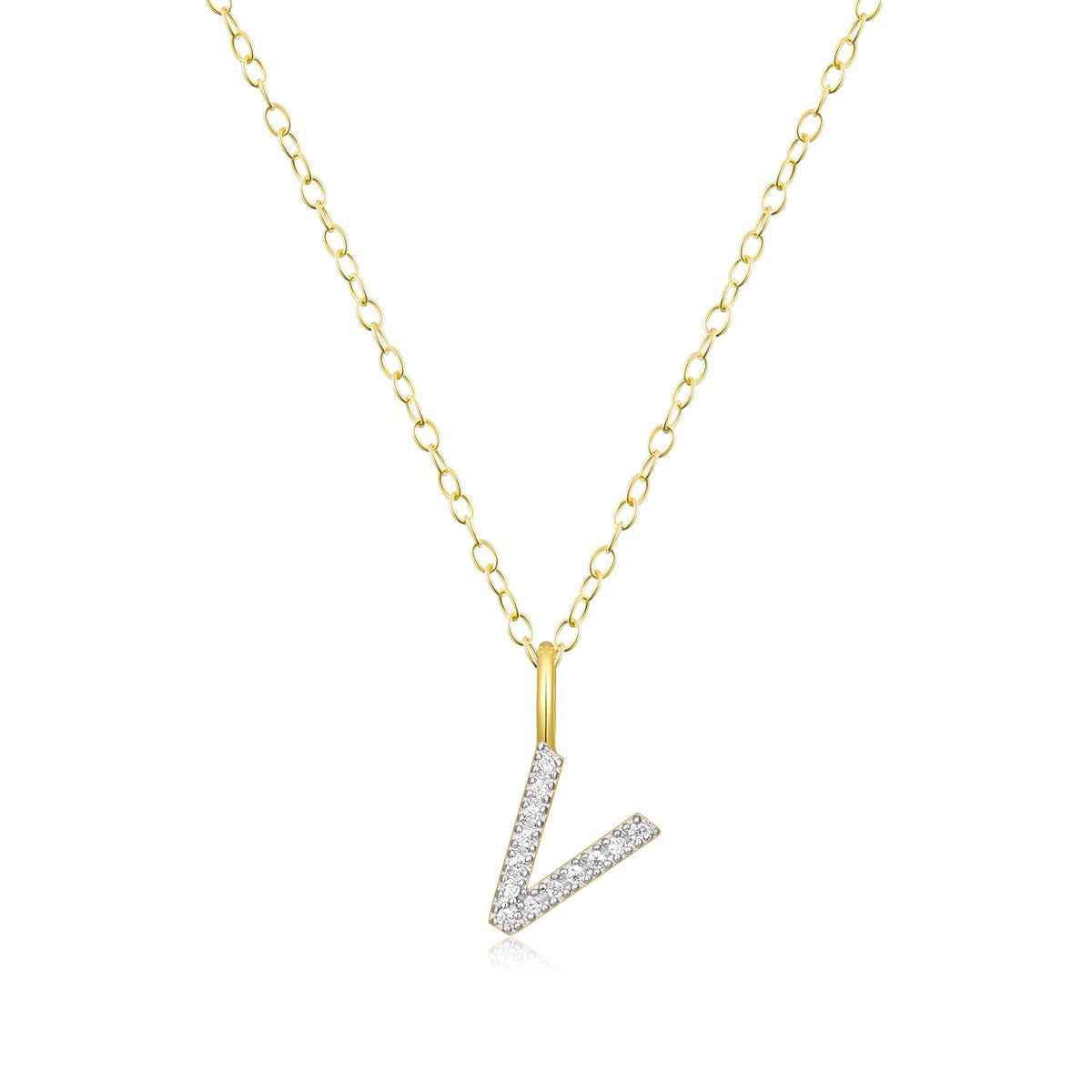 M by Monte Luna Lab-Grown Diamond Accent Initial V Pendant in 14K Yellow Gold Plated Sterling Silver
