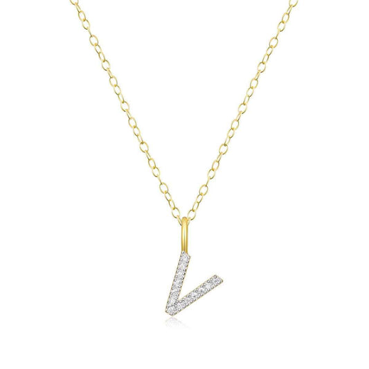 M by Monte Luna Lab-Grown Diamond Accent Initial V Pendant in 14K Yellow Gold Plated Sterling Silver
