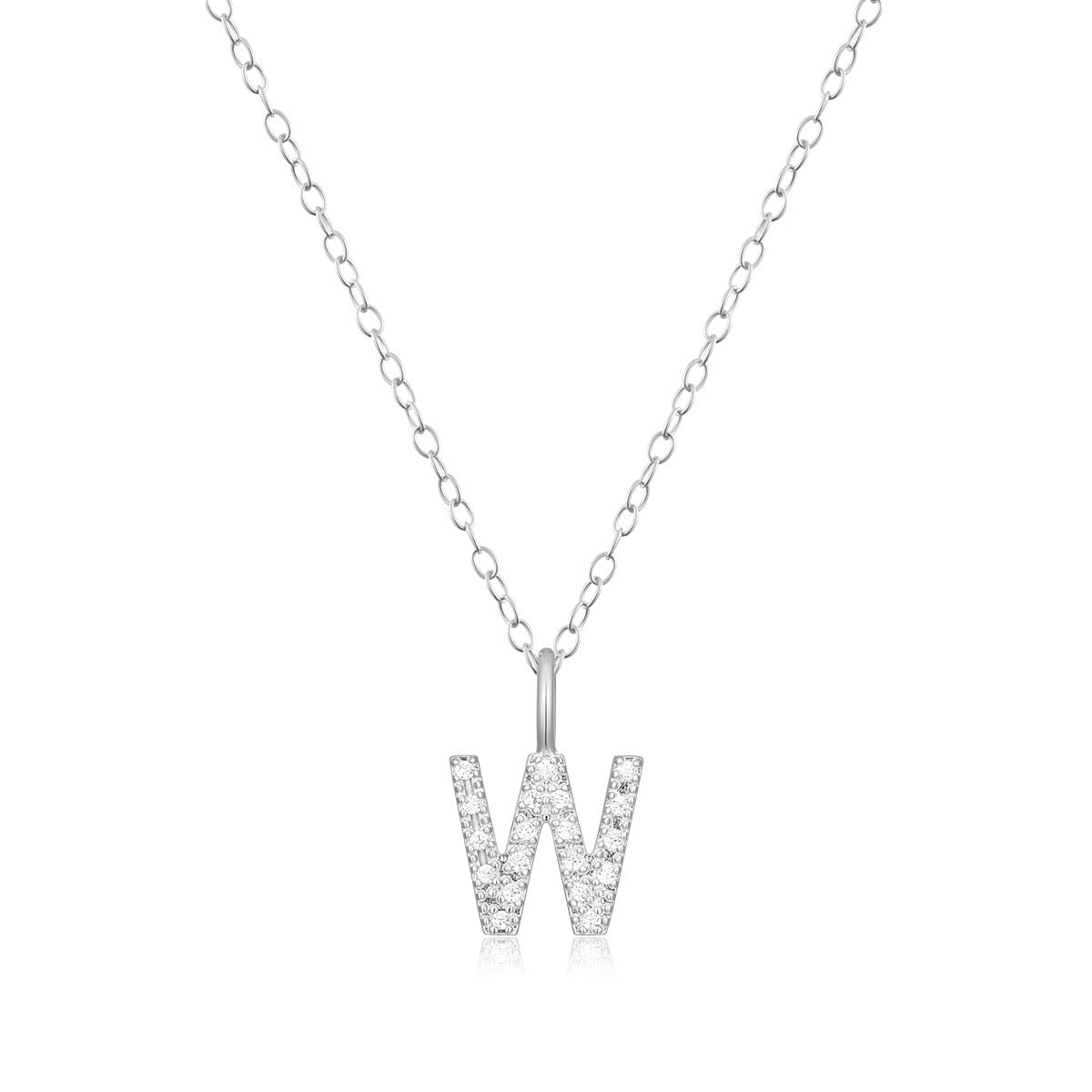 M by Monte Luna Lab-Grown Diamond Accent Initial W Pendant in Rhodium Plated Sterling Silver