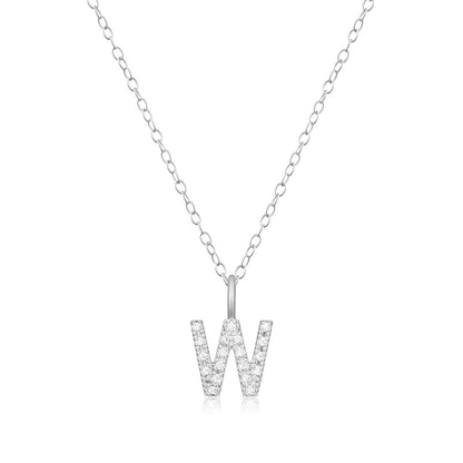 M by Monte Luna Lab-Grown Diamond Accent Initial W Pendant in Rhodium Plated Sterling Silver