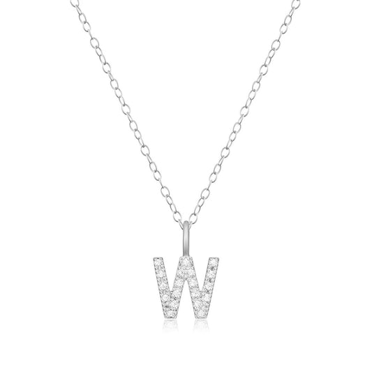 M by Monte Luna Lab-Grown Diamond Accent Initial W Pendant in Rhodium Plated Sterling Silver