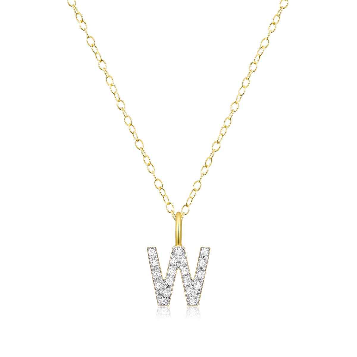 M by Monte Luna Lab-Grown Diamond Accent Initial W Pendant in 14K Yellow Gold Plated Sterling Silver