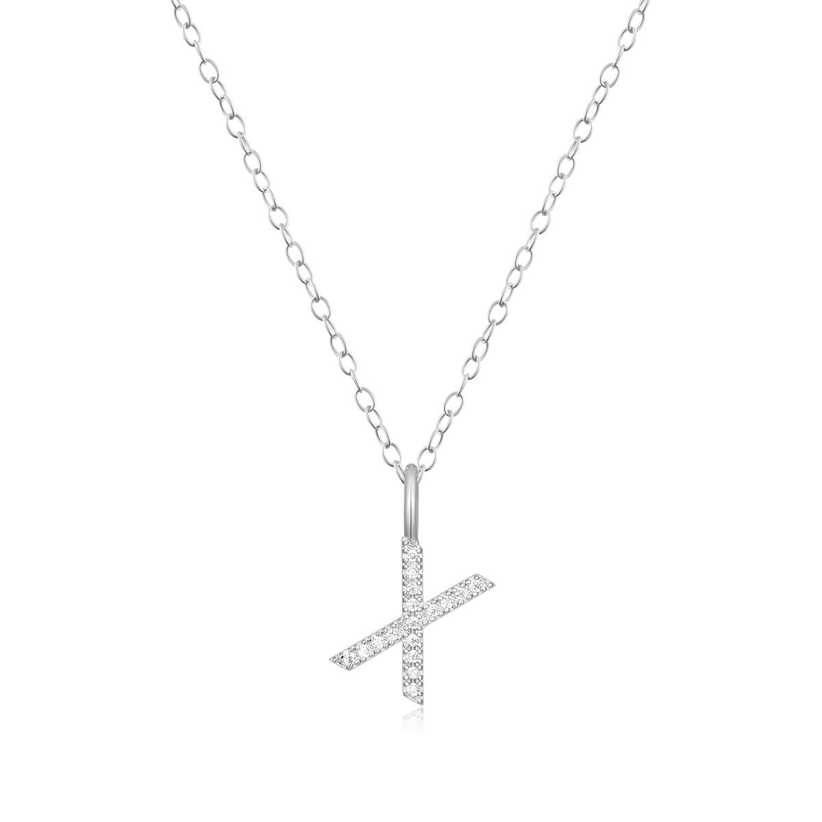 M by Monte Luna Lab-Grown Diamond Accent Initial X Pendant in Rhodium Plated Sterling Silver