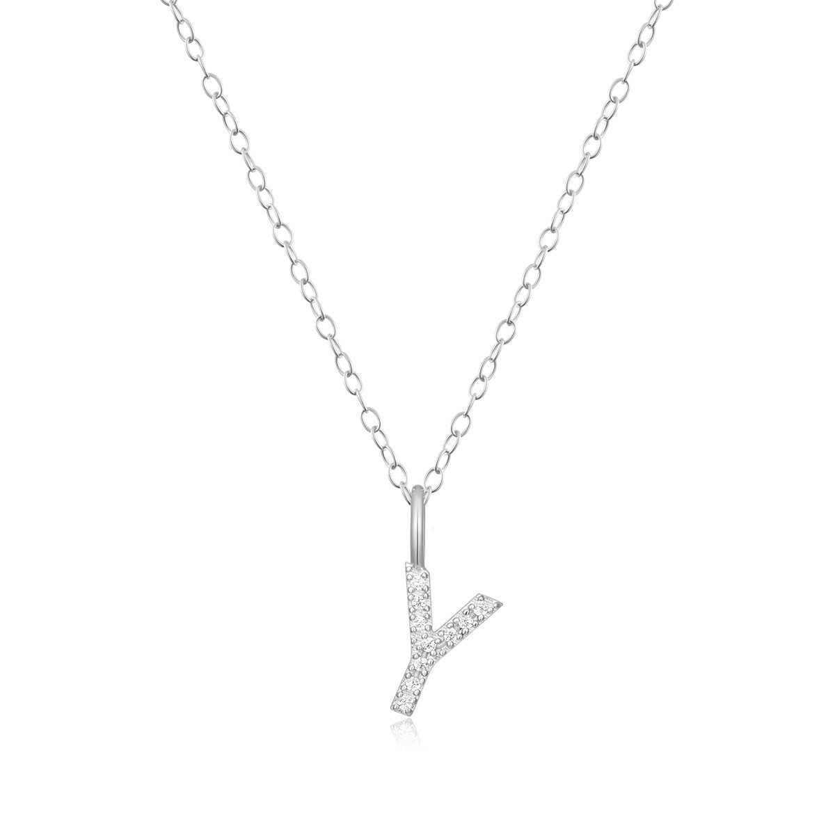 M by Monte Luna Lab-Grown Diamond Accent Initial Y Pendant in Rhodium Plated Sterling Silver
