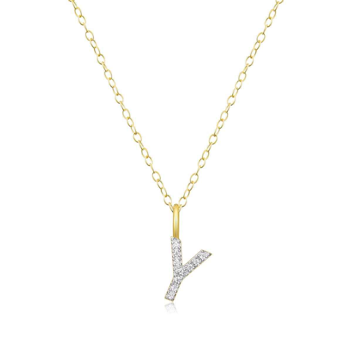 M by Monte Luna Lab-Grown Diamond Accent Initial Y Pendant in 14K Yellow Gold Plated Sterling Silver