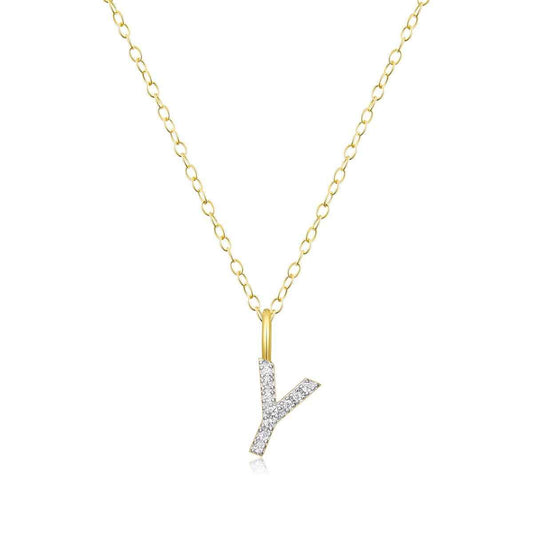 M by Monte Luna Lab-Grown Diamond Accent Initial Y Pendant in 14K Yellow Gold Plated Sterling Silver