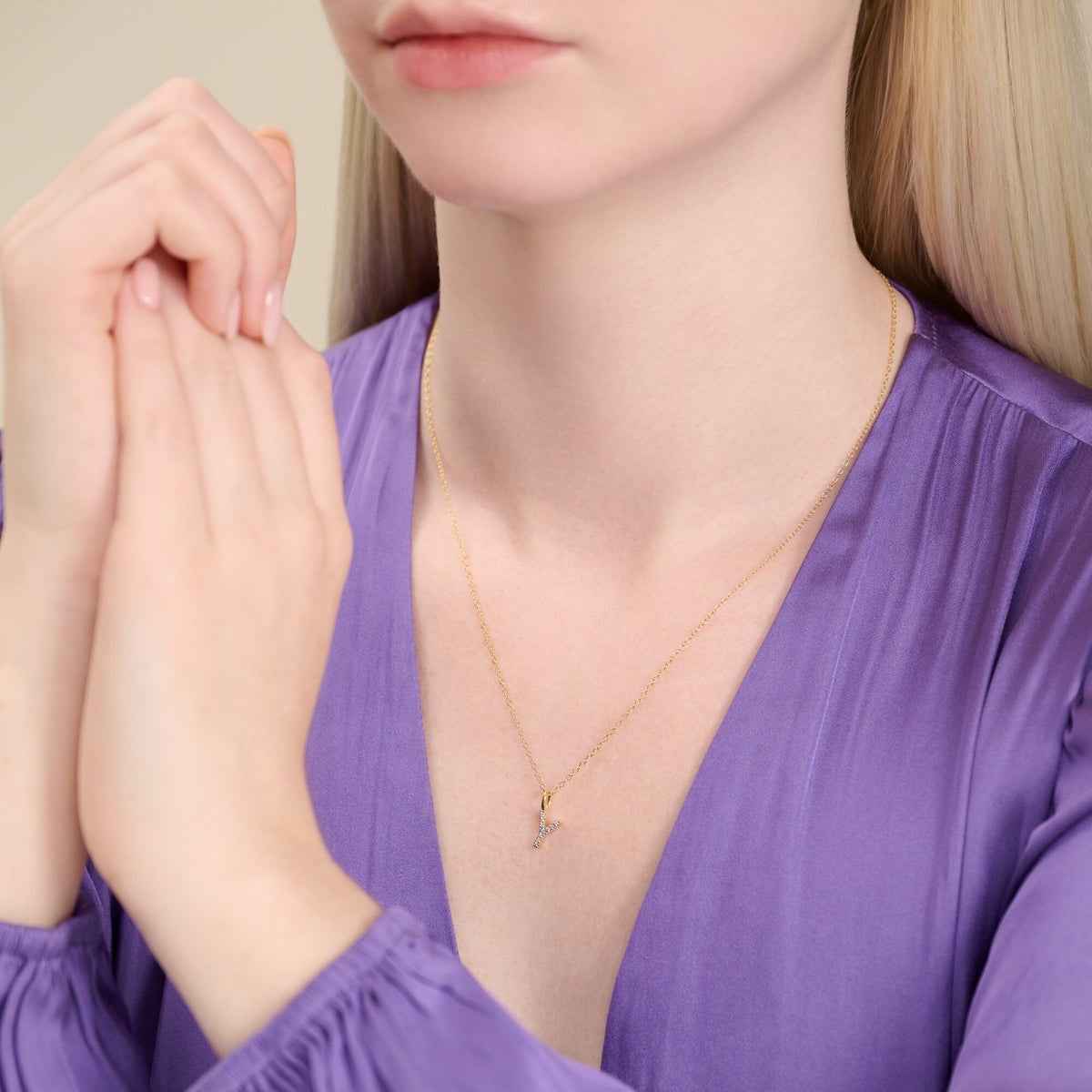 M by Monte Luna Lab-Grown Diamond Accent Initial Y Pendant in 14K Yellow Gold Plated Sterling Silver front view
