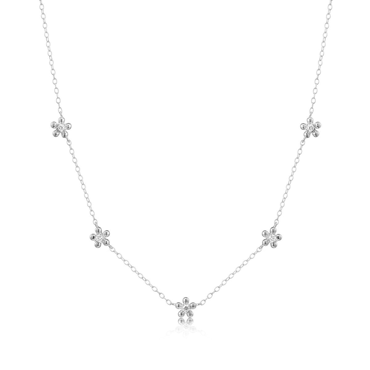 M by Monte Luna 1/10 ct. tw. Lab-Grown Diamond Flower Station necklace in Rhodium Plated Sterling Silver
