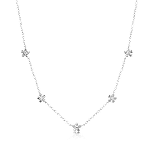 M by Monte Luna 1/10 ct. tw. Lab-Grown Diamond Flower Station necklace in Rhodium Plated Sterling Silver