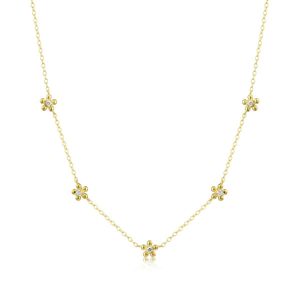M by Monte Luna 1/10 ct. tw. Lab-Grown Diamond Flower Station necklace in 14K Yellow Gold Plated Sterling Silver