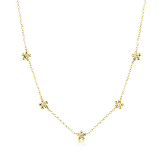 M by Monte Luna 1/10 ct. tw. Lab-Grown Diamond Flower Station necklace in 14K Yellow Gold Plated Sterling Silver