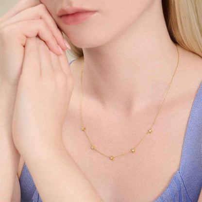 M by Monte Luna 1/10 ct. tw. Lab-Grown Diamond Flower Station necklace in 14K Yellow Gold Plated Sterling Silver