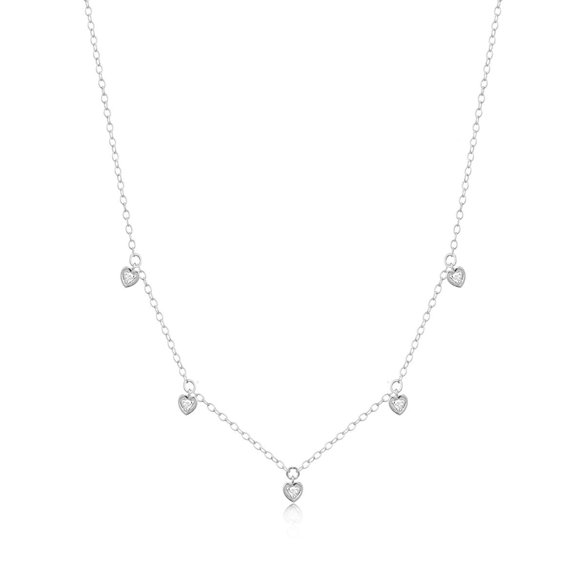 M by Monte Luna Lab-Grown Diamond Accent Dangling Hearts Necklace in Rhodium Plated Sterling Silver