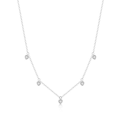 M by Monte Luna Lab-Grown Diamond Accent Dangling Hearts Necklace in Rhodium Plated Sterling Silver