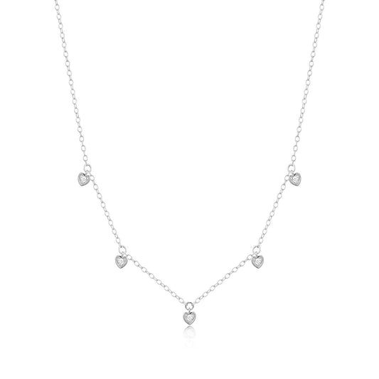 M by Monte Luna Lab-Grown Diamond Accent Dangling Hearts Necklace in Rhodium Plated Sterling Silver