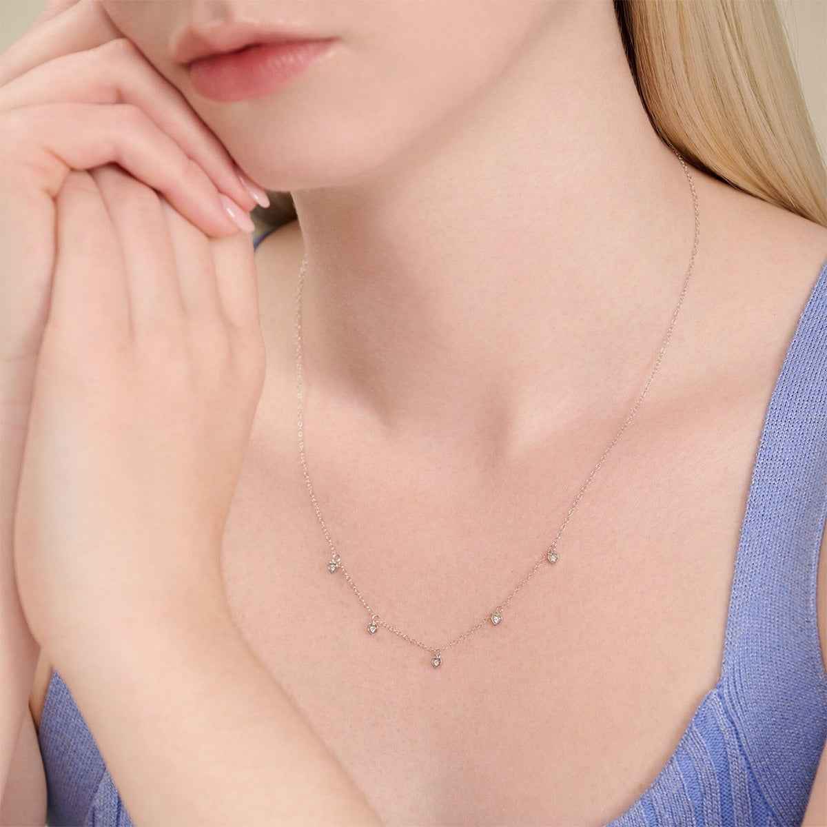 M by Monte Luna Lab-Grown Diamond Accent Dangling Hearts Necklace in Rhodium Plated Sterling Silver