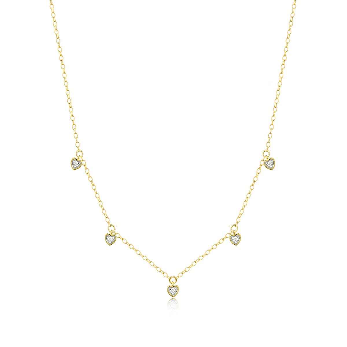 M by Monte Luna Lab-Grown Diamond Accent Dangling Hearts Necklace in 14K Yellow Gold Plated Sterling Silver