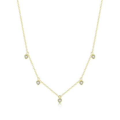 M by Monte Luna Lab-Grown Diamond Accent Dangling Hearts Necklace in 14K Yellow Gold Plated Sterling Silver