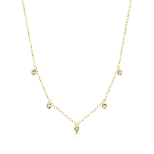 M by Monte Luna Lab-Grown Diamond Accent Dangling Hearts Necklace in 14K Yellow Gold Plated Sterling Silver