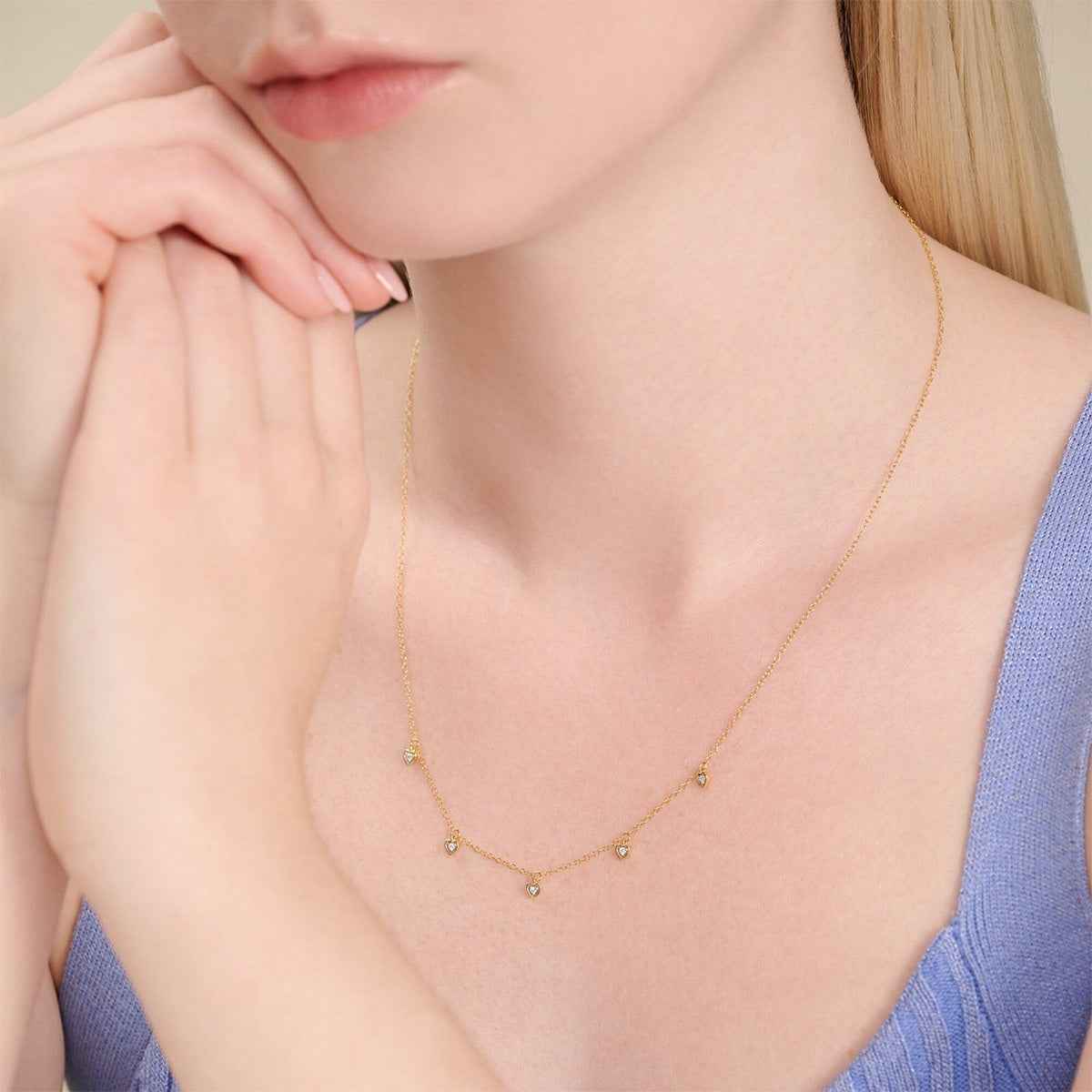 M by Monte Luna Lab-Grown Diamond Accent Dangling Hearts Necklace in 14K Yellow Gold Plated Sterling Silver