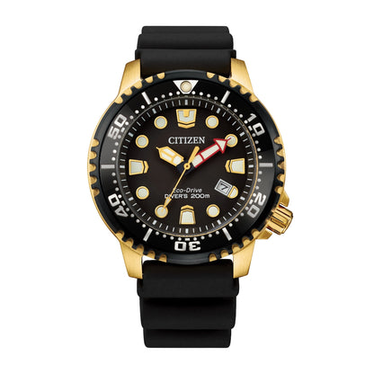Citizen Men's Promaster Dive Gold-Tone Stainless Steel Watch with Black Dial & Black Polyurethane Strap