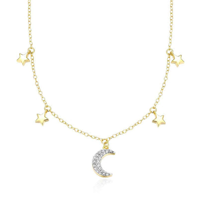 M by Monte Luna 1/10 ct. tw. Lab-Grown Diamond Dangling Moon & Starts Necklace in 14K Yellow Gold Plated Sterling Silver