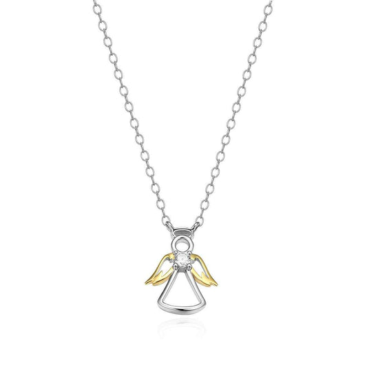M by Monte Luna Lab-Grown Diamond Accent Angel Pendant in Rhodium & 14K Yellow Gold Plated Sterling Silver