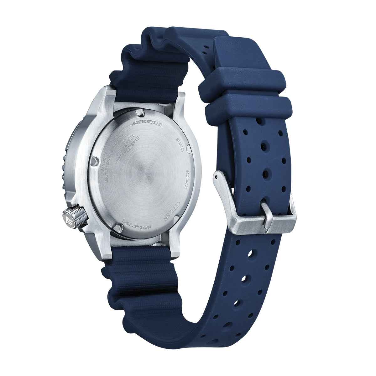 Citizen Men's Promaster Dive Eco-Drive Stainless Steel Watch with Orange Dial & Blue Polyurethane Strap front view