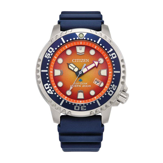 Citizen Men's Promaster Dive Eco-Drive Stainless Steel Watch with Orange Dial & Blue Polyurethane Strap