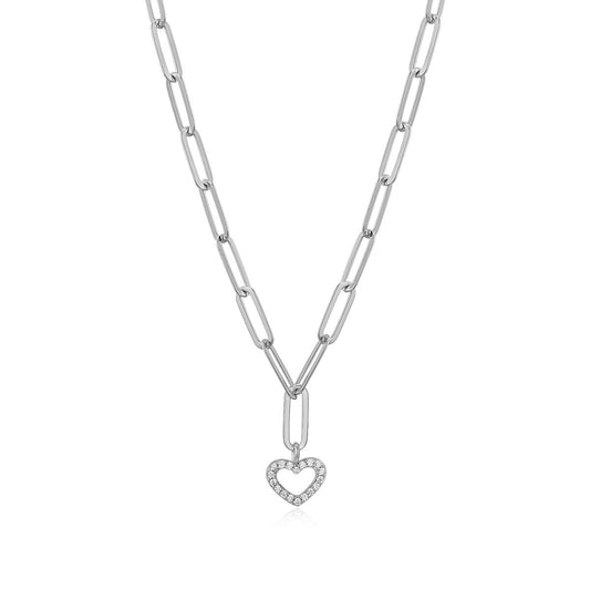 M by Monte Luna Lab-Grown Diamond Accent Open Heart Paperclip Necklace in Rhodium Plated Sterling Silver