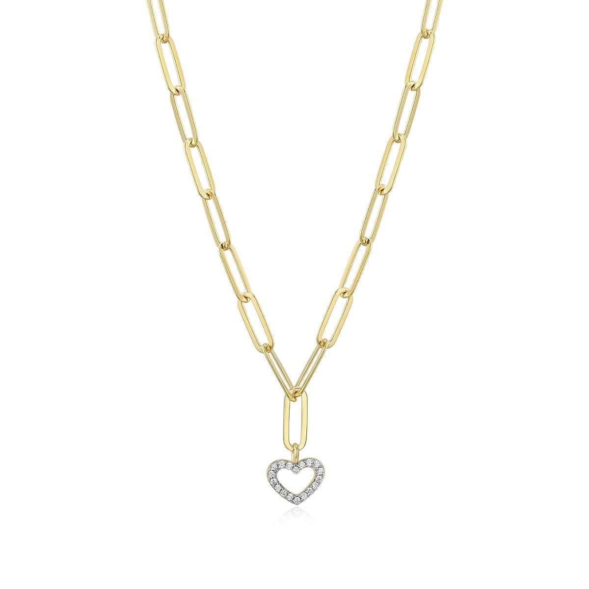M by Monte Luna Lab-Grown Diamond Accent Open Heart Paperclip Necklace in 14K Yellow Gold Plated Sterling Silver