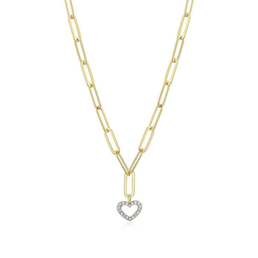 M by Monte Luna Lab-Grown Diamond Accent Open Heart Paperclip Necklace in 14K Yellow Gold Plated Sterling Silver