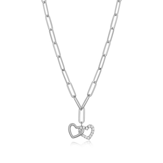 M by Monte Luna 1/10 ct. tw. Lab-Grown Diamond Linked Heart Paperclip Necklace in Rhodium Plated Sterling Silver