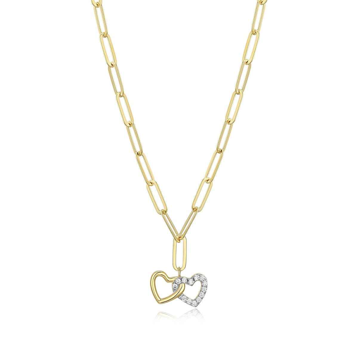 M by Monte Luna 1/10 ct. tw. Lab-Grown Diamond Linked Heart Paperclip Necklace in 14K Yellow Gold Plated Sterling Silver
