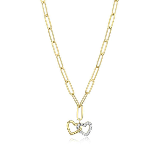 M by Monte Luna 1/10 ct. tw. Lab-Grown Diamond Linked Heart Paperclip Necklace in 14K Yellow Gold Plated Sterling Silver