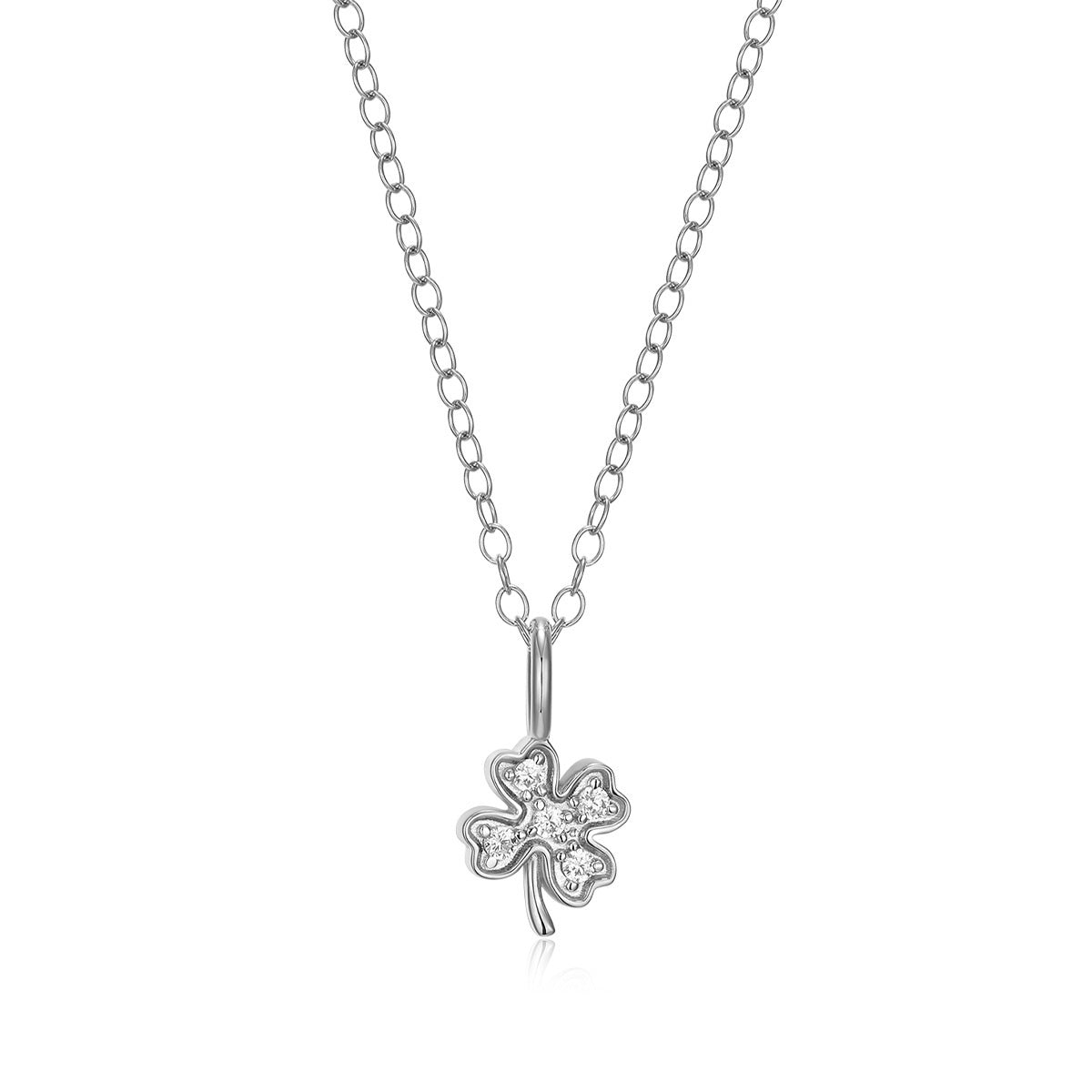 M by Monte Luna Lab-Grown Diamond Accent Lucky Clover Pendant in Rhodium Plated Sterling Silver